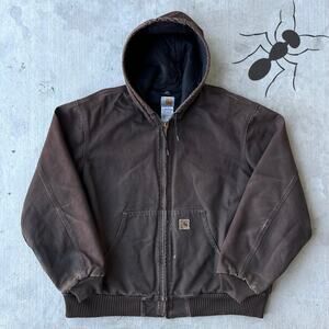 Vintage Y2K Carhartt J130 DKB brown hooded work wear jacket